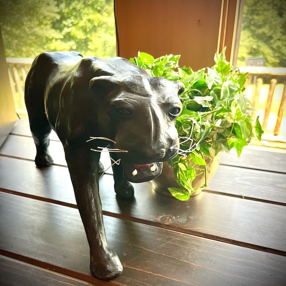 Vintage Paper Mache And Leather Black Panther Figurine